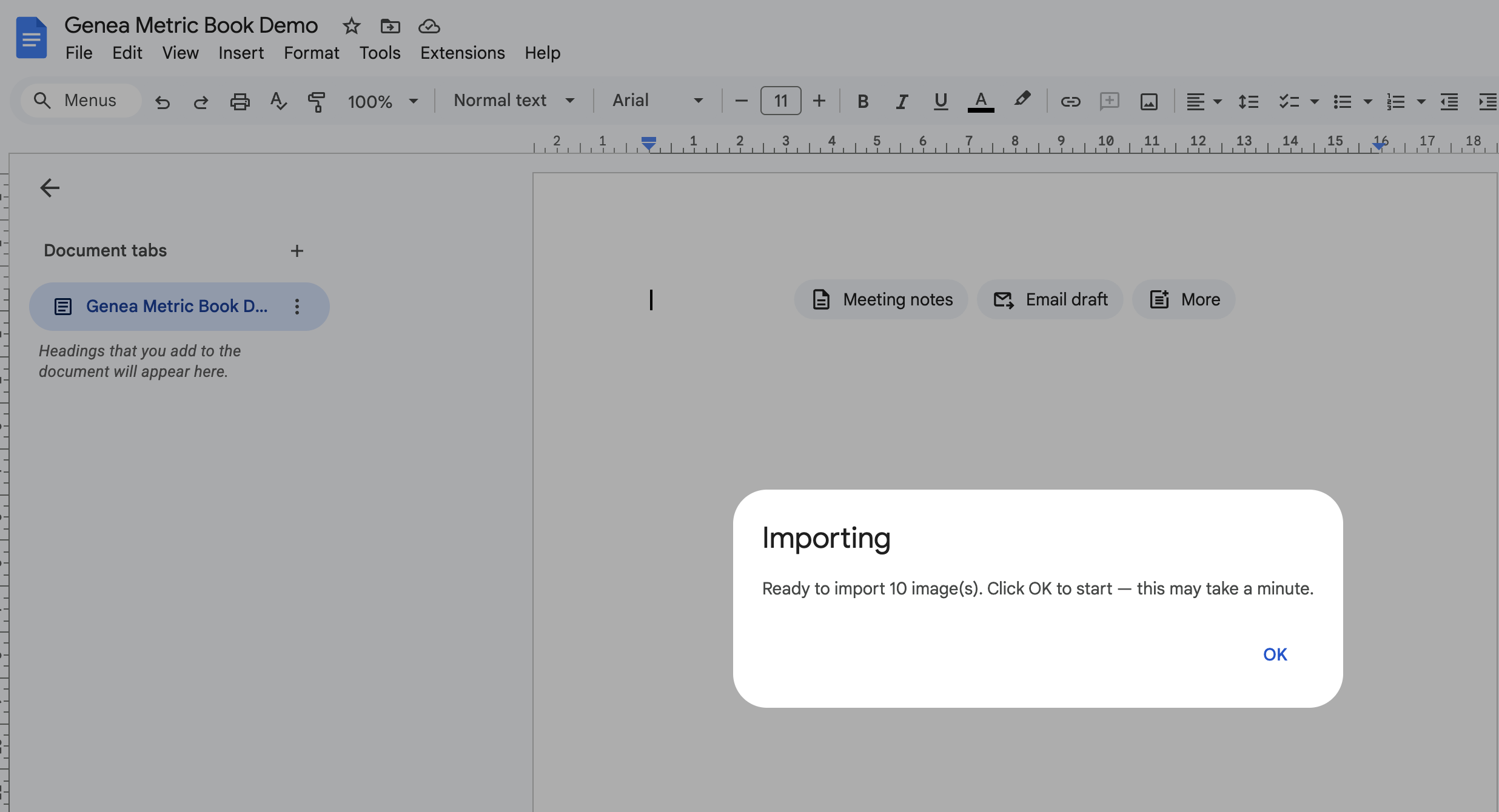Import in progress — images being added to the document