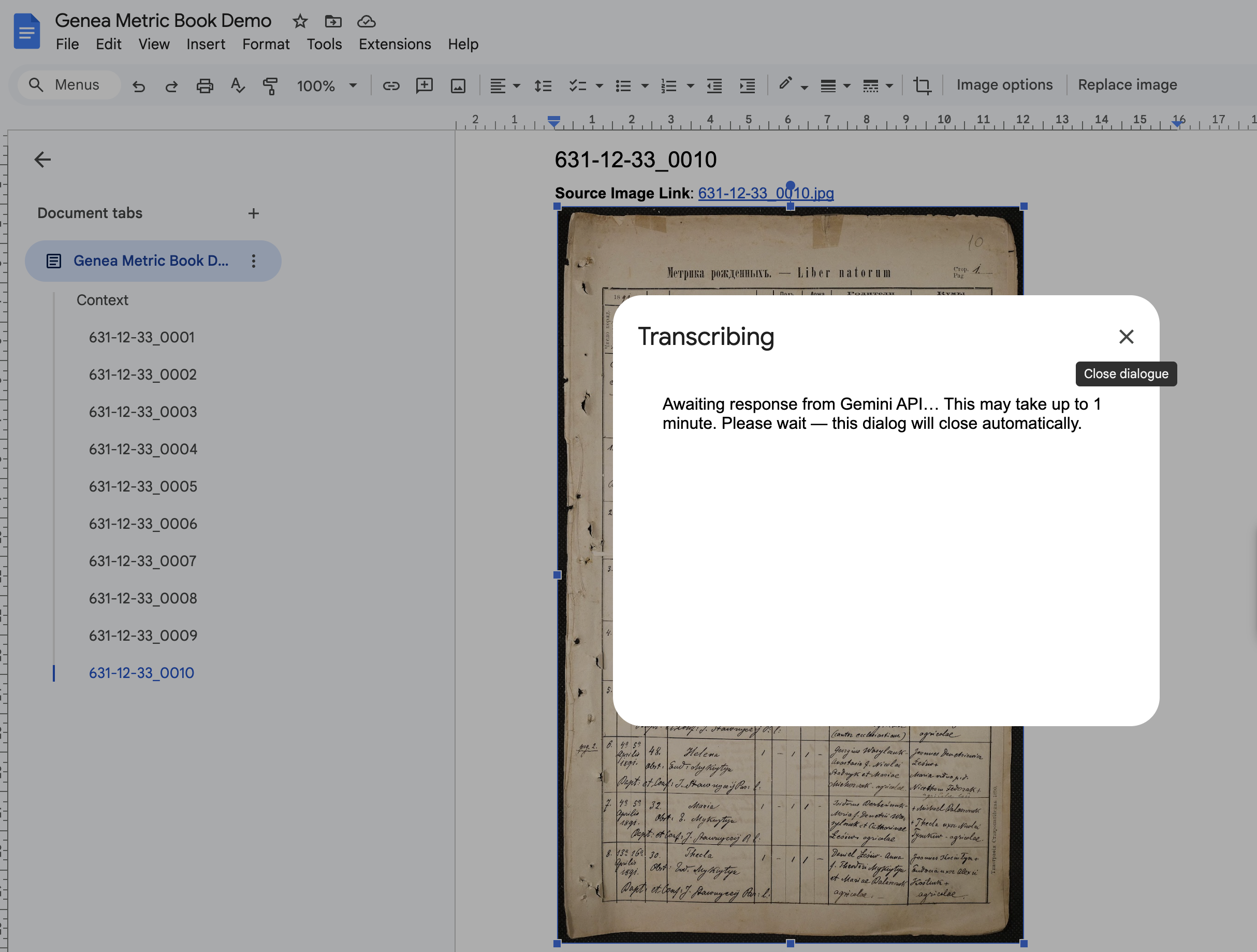 Transcribing — awaiting response from Gemini API