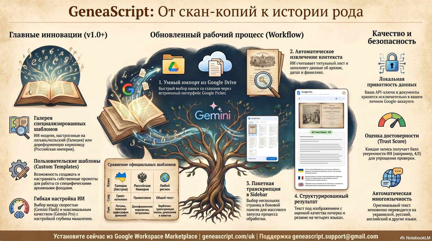 GeneaScript v1.4.5 — инфографика на русском